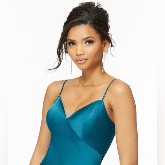 Morilee Style 21721 Midi Silky Satin Bridesmaid Dress - Size 6 - Teal - Picture 3 of 16